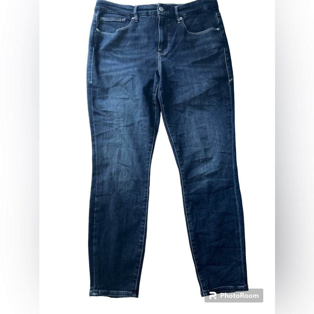 GOOD AMERICAN GOOD LEGS CROP DARK DENIM WITH STRETCH SZ 14/32 EUC